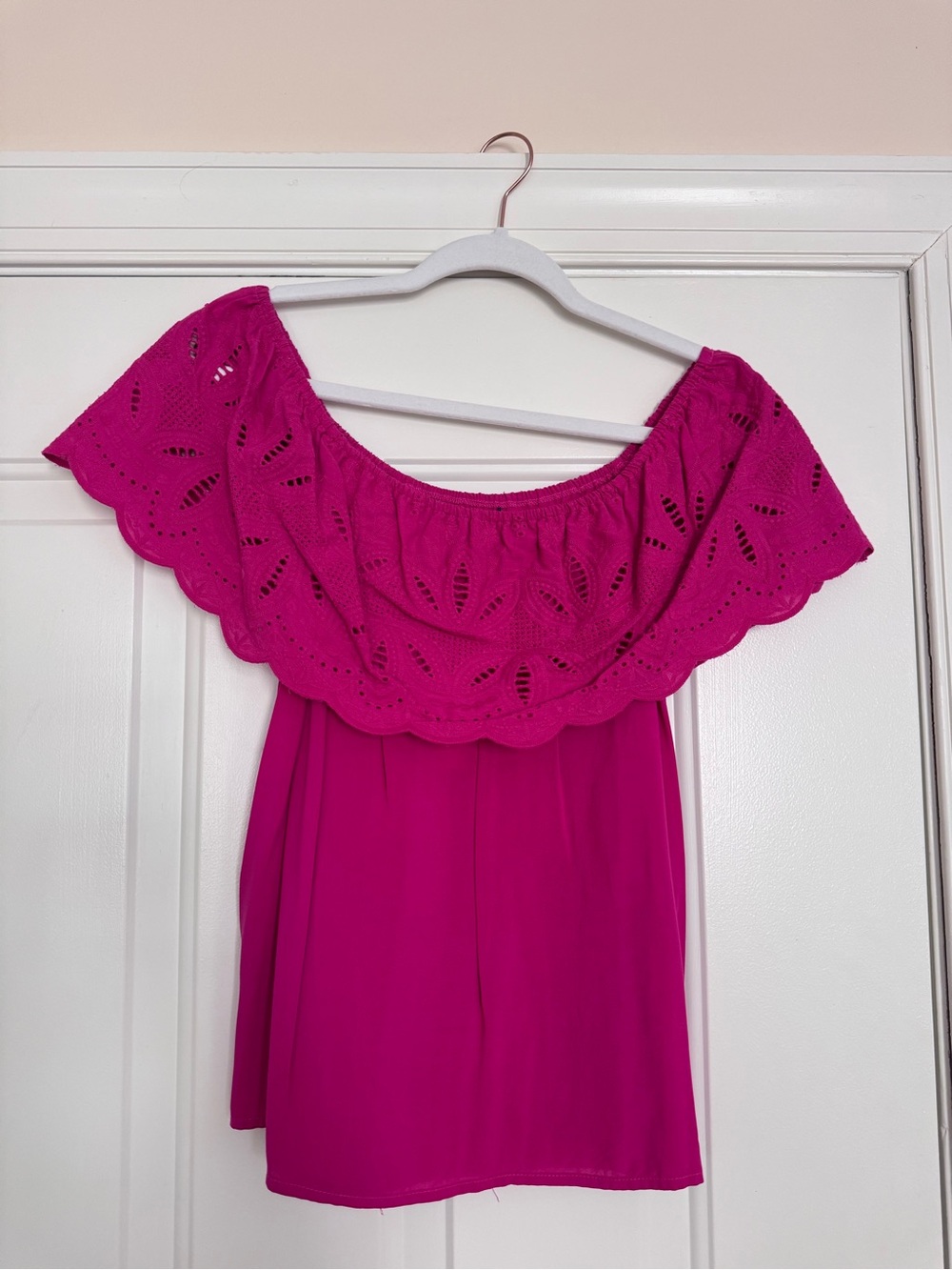 Blue Rain Hot Pink Off-Shoulder Ruffle Top
